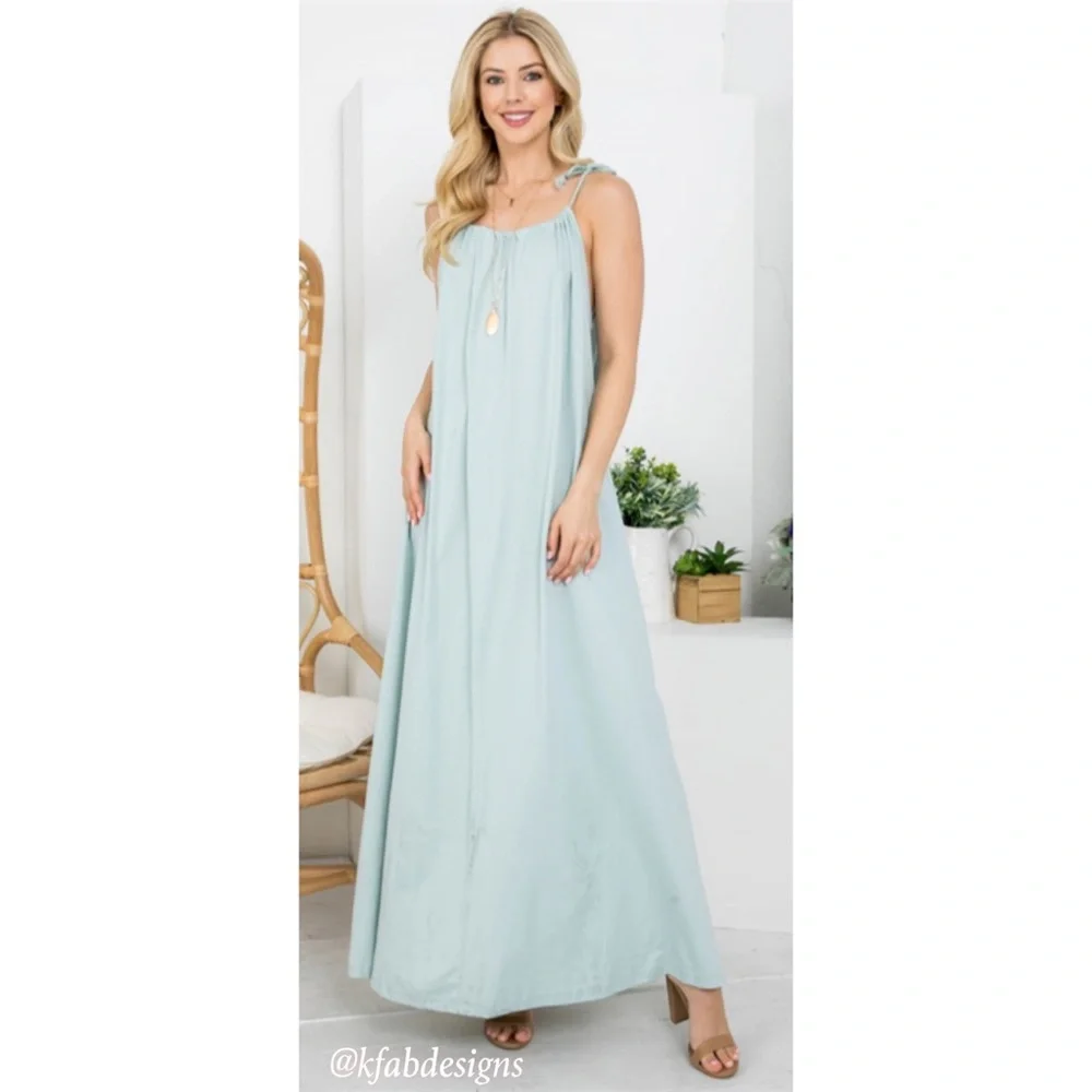LAST 2! Beautiful Sage Maxi Dress with Adjustable Ties! - Picture 6 of 8